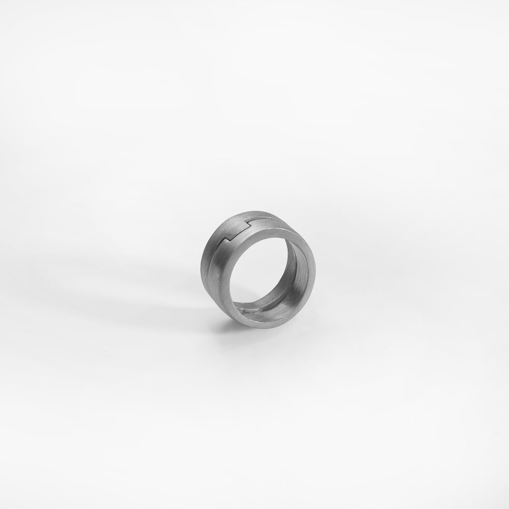 Puzzle ring, sterling silver brushed and satin