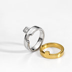 Bague Puzzle Bicolor, argent et plaquée or jaune, sertie d'un oxyde de zirconium
