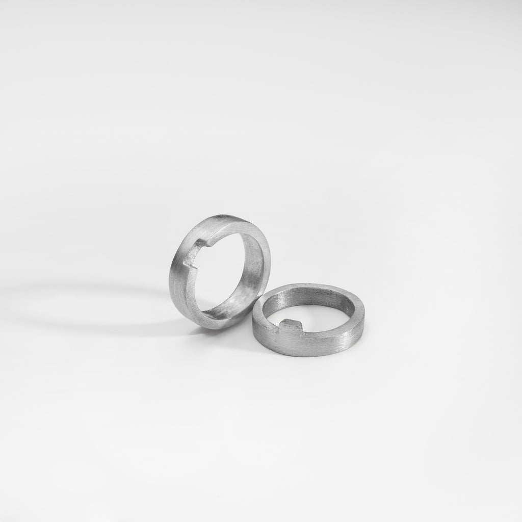 Puzzle ring, sterling silver brushed and satin
